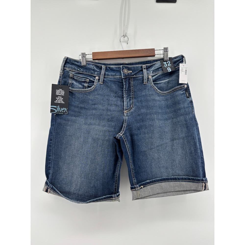 Silver Jeans Co. Suki Curvy Mid Rise Bermuda Shorts Womens Blue Denim 32x9 NWT